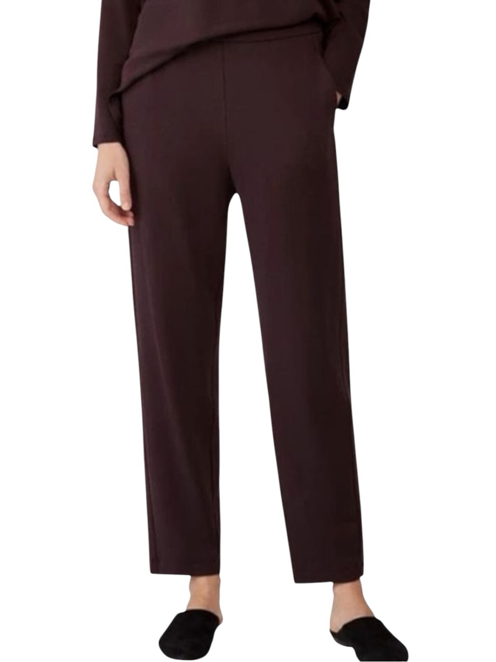 EILEEN FISHER Pull-On Straight-Leg Crepe Ankle Pants in Deep Brown Size M — FALL